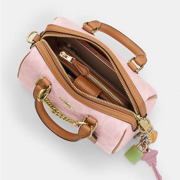 Coach Mini Rowan Crossbody Bag In Signature Canvas CEK79 Powder Pink Brown NWT - Picture 5 of 9